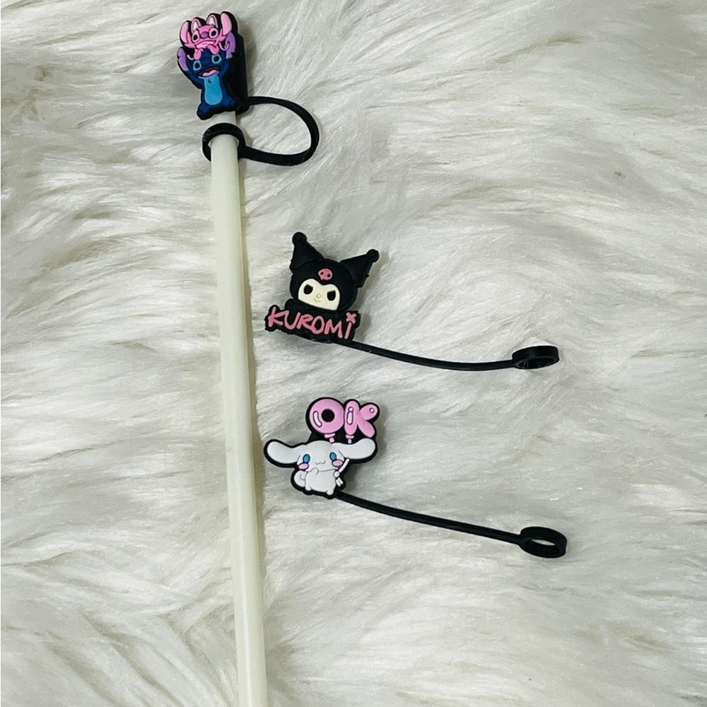 Cute Character straw toppers; set of 3